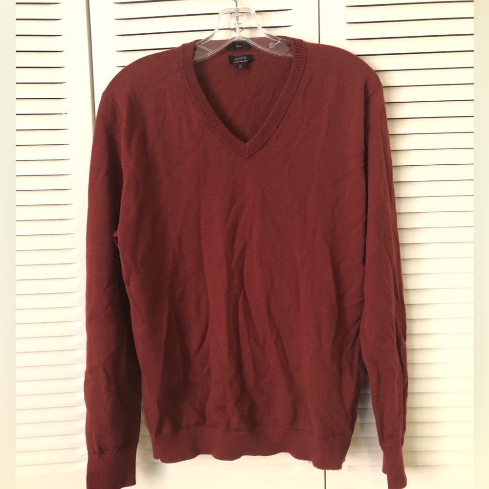 100% Merino Wool J Crew Reddish Brown V-Neck Sweater